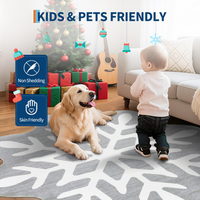 Garvee Christmas Snowflake Area Rug 4x4 Non Slip Decorative Washable Rugs for Living Room, Low Pile Grey Foldable Soft Carpet, Holiday Decor Floor Mats for Bedroom, Under Christmas Tree