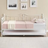 Garvee Twin Daybed with Trundle Bed,Metal Twin Day Bed Twin Size With Steel Slat Support, Sofa Bed for Living Room and Guest Room - White - White