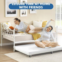 Garvee Twin Daybed with Trundle Bed,Metal Twin Day Bed Twin Size With Steel Slat Support, Sofa Bed for Living Room and Guest Room - White