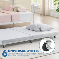 Garvee Twin Daybed with Trundle Bed,Metal Twin Day Bed Twin Size With Steel Slat Support, Sofa Bed for Living Room and Guest Room - White