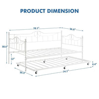 Garvee Twin Daybed with Trundle Bed,Metal Twin Day Bed Twin Size With Steel Slat Support, Sofa Bed for Living Room and Guest Room - White