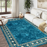 Garvee Washable Area Rug 4x6 Vintage Bordered Carpet, Non-Slip Low Pile Soft Floor Rug for Living Room Bedroom Dining Room, Stain Resistant, Blue
