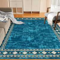 Garvee Washable Area Rug 4x6 Vintage Bordered Carpet, Non-Slip Low Pile Soft Floor Rug for Living Room Bedroom Dining Room, Stain Resistant, Blue