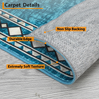 Garvee Washable Area Rug 4x6 Vintage Bordered Carpet, Non-Slip Low Pile Soft Floor Rug for Living Room Bedroom Dining Room, Stain Resistant, Blue