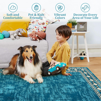 Garvee Washable Area Rug 4x6 Vintage Bordered Carpet, Non-Slip Low Pile Soft Floor Rug for Living Room Bedroom Dining Room, Stain Resistant, Blue