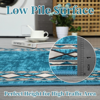 Garvee Washable Area Rug 4x6 Vintage Bordered Carpet, Non-Slip Low Pile Soft Floor Rug for Living Room Bedroom Dining Room, Stain Resistant, Blue