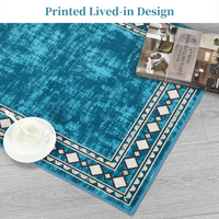 Garvee Washable Area Rug 4x6 Vintage Bordered Carpet, Non-Slip Low Pile Soft Floor Rug for Living Room Bedroom Dining Room, Stain Resistant, Blue