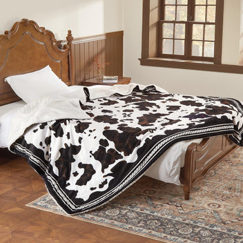 Garvee Heated Electric Blanket Twin Size, Cow Print Fast Heating Throw Blankets with LCD Controller, 10 Heat Levels & 1-12H Time Settings Auto Off, ETL Certified, Brown White, 62" x 84"