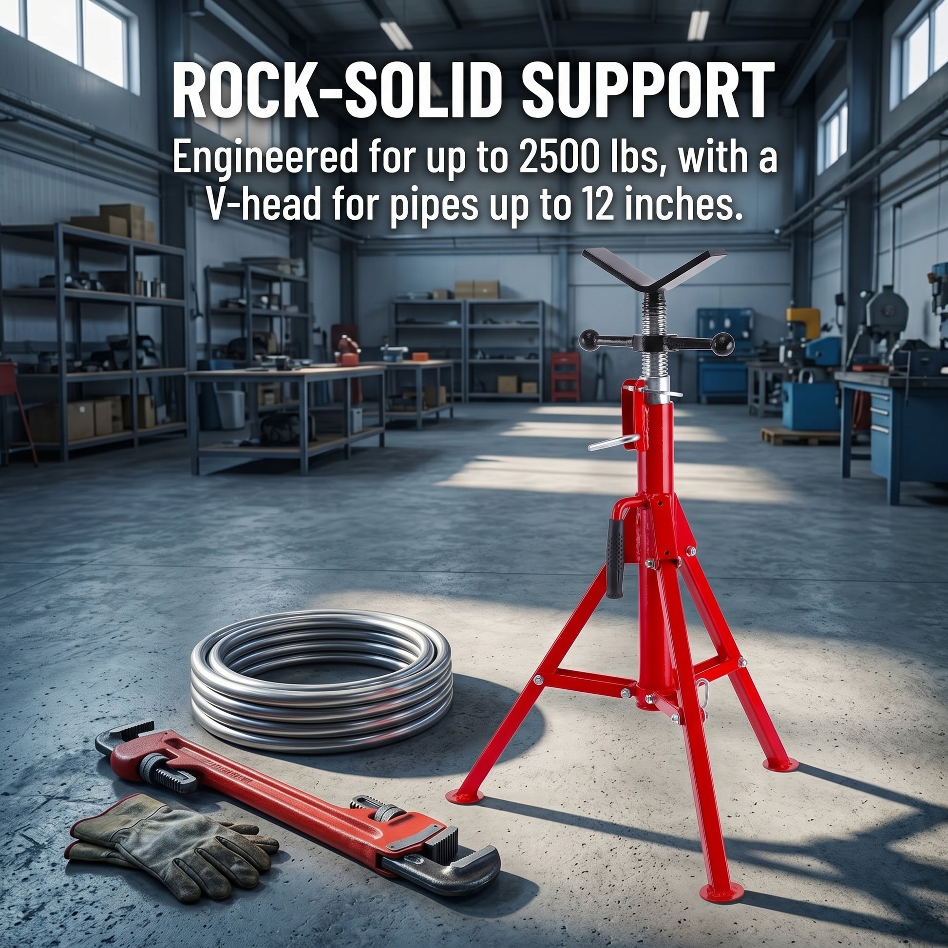 Garvee V Head Folding Steel Jack Stand, 1/8-12 Inch Pipe, 2500 lbs