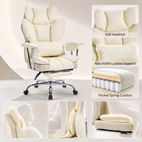 Garvee Big and Tall Ergonomic Office Chair – 350LBS Heavy Duty, Pocket Spring Cushion, 150° Recline, Adjustable Armrests, Footrest, PU Leather, Lumbar Support – Executive Desk Chair for Home Office – Milky Coffee