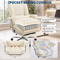 Garvee Big and Tall Ergonomic Office Chair – 350LBS Heavy Duty, Pocket Spring Cushion, 150° Recline, Adjustable Armrests, Footrest, PU Leather, Lumbar Support – Executive Desk Chair for Home Office – Milky Coffee