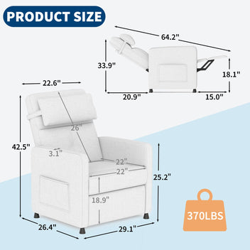 Garvee Power Recliner Chair for Adults, Electric Recliner Adjustable Backrest & Footrest, Ergonomic Overstuffed 1.5X Sponge Padding Durable Frame USB Port Living Room Home Theater, White