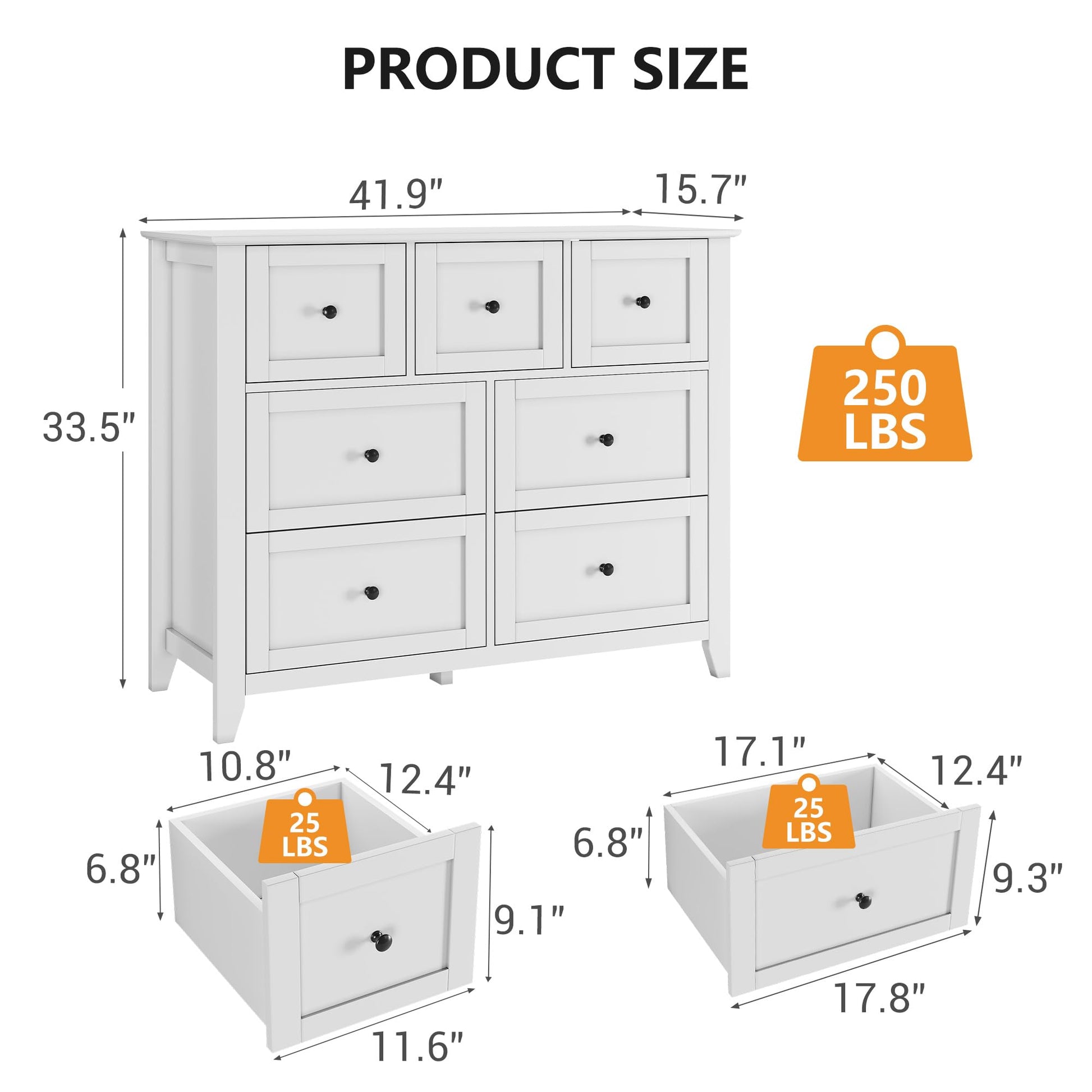 Garvee White 7 Chest of Drawer Dresser, Modern and Stylish Dresser, Deep Drawers and Nickel Round Handle, Wood Organizer Dresser With Ample Storage Space for Bedroom, Living Room, Entryway