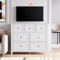 Garvee White 7 Chest of Drawer Dresser, Modern and Stylish Dresser, Deep Drawers and Nickel Round Handle, Wood Organizer Dresser With Ample Storage Space for Bedroom, Living Room, Entryway