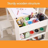Garvee Kids Art Table with 2 Chairs, Toddler Craft Play Wood Activity Desk with Large Storage Shelves, Wood Activity Desk for Writing Drawing Suitable for Nursery & Classroom, White
