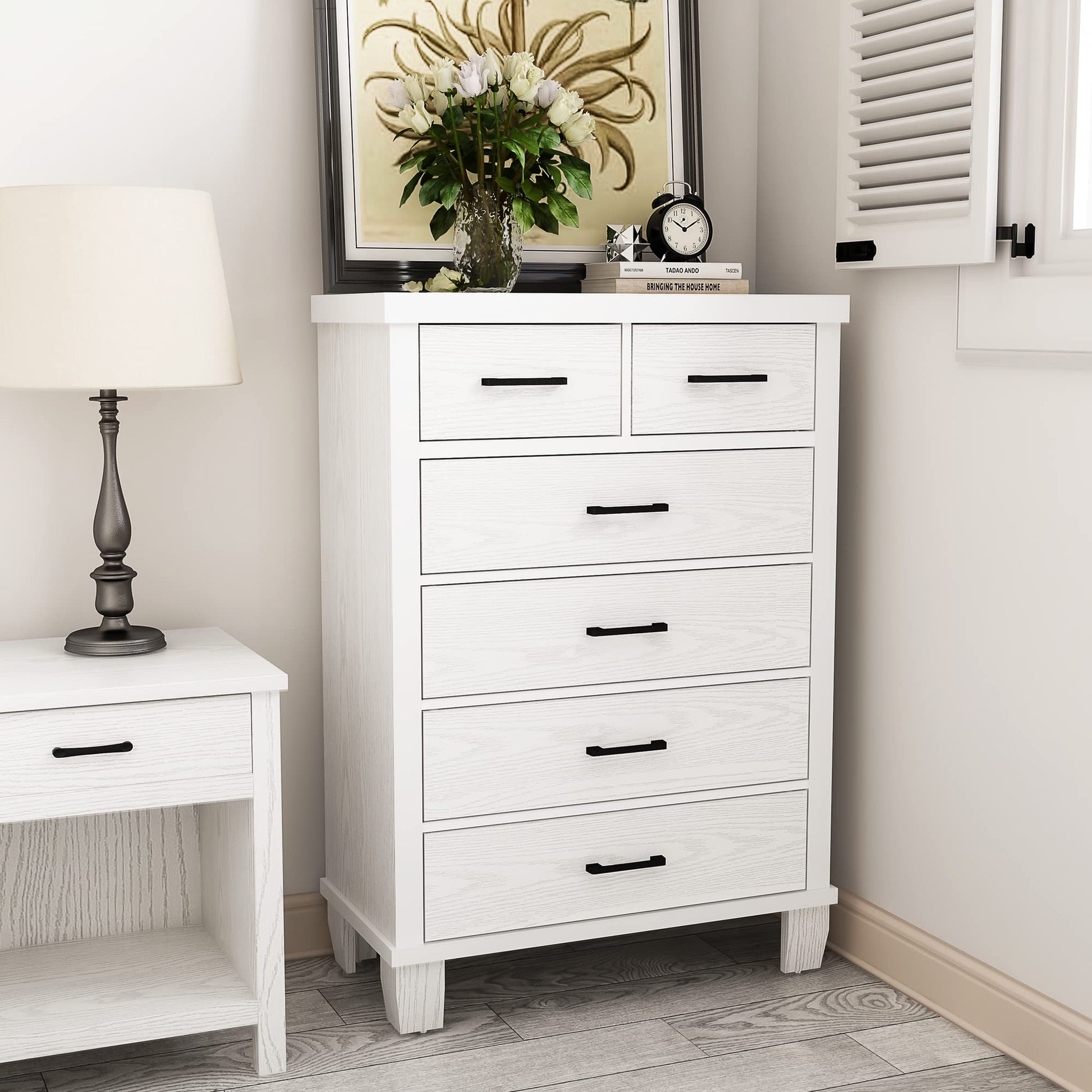 Garvee 6 Drawer Dresser with Metal Handles, White Chest of Drawers Closet Organizers and Storage Clothes, Wood Drawer Dresser for Closet, Living Room, Hallway, Kids Room - White