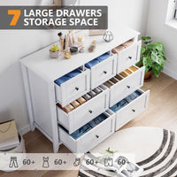 Garvee White 7 Chest of Drawer Dresser, Modern and Stylish Dresser, Deep Drawers and Nickel Round Handle, Wood Organizer Dresser With Ample Storage Space for Bedroom, Living Room, Entryway