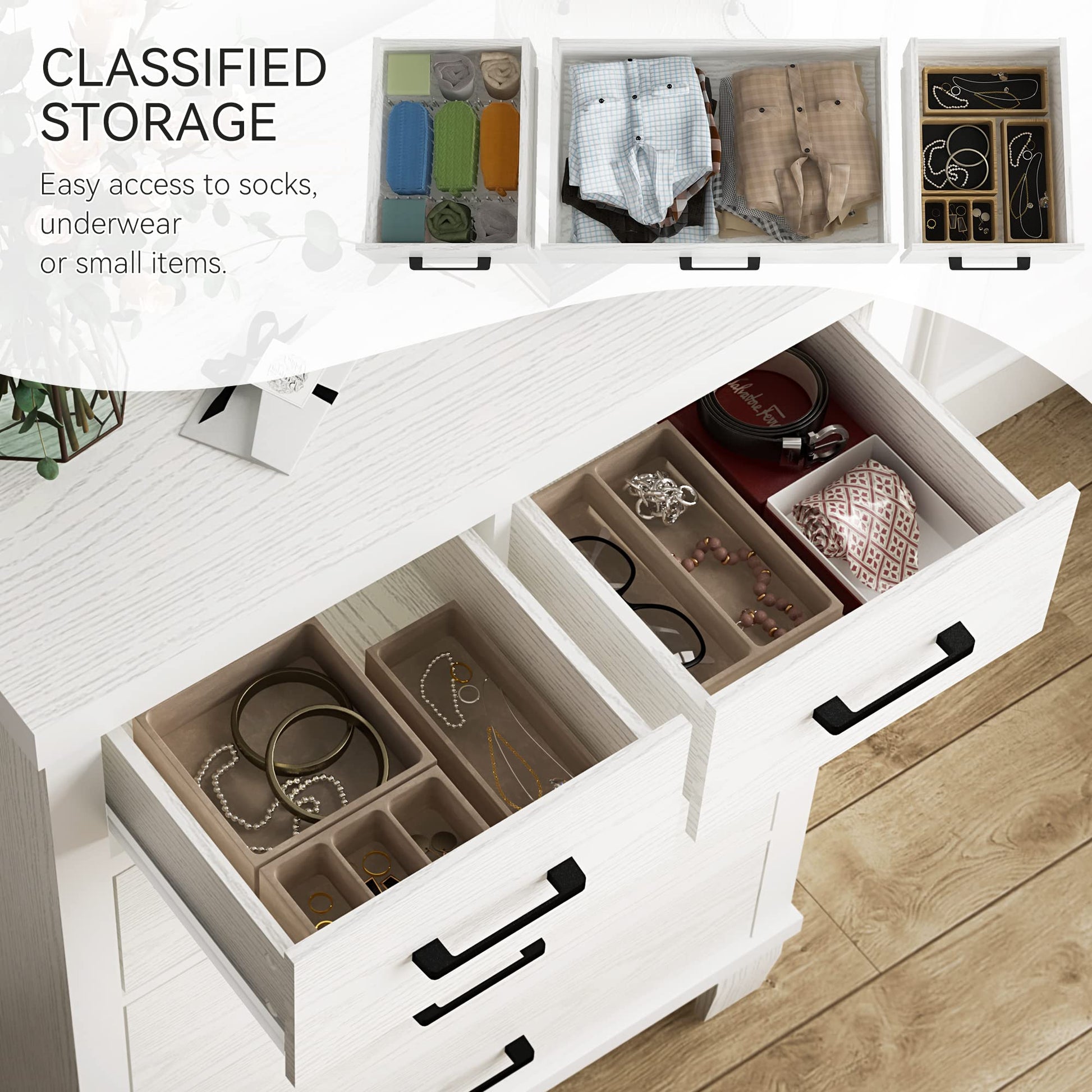 Garvee 6 Drawer Dresser with Metal Handles, White Chest of Drawers Closet Organizers and Storage Clothes, Wood Drawer Dresser for Closet, Living Room, Hallway, Kids Room - White