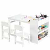 Garvee Kids Art Table with 2 Chairs, Toddler Craft Play Wood Activity Desk with Large Storage Shelves, Wood Activity Desk for Writing Drawing Suitable for Nursery & Classroom, White - White