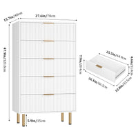 Garvee 5 Drawers Dresser for Bedroom, Fluted Dresser Chest of Drawers with Handle, Wood Modern Dressers for Closet, Bedroom Furniture Storage Organizer for Living Room, Hallway, White