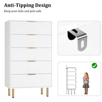 Garvee 5 Drawers Dresser for Bedroom, Fluted Dresser Chest of Drawers with Handle, Wood Modern Dressers for Closet, Bedroom Furniture Storage Organizer for Living Room, Hallway, White