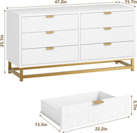 Garvee White 6 Drawer Dresser for Bedroom, Chest of Drawers with Metal Base, Modern Dresser Chest Cabinet Organizer, Large Dresser for Living Room, Hallway, Closet