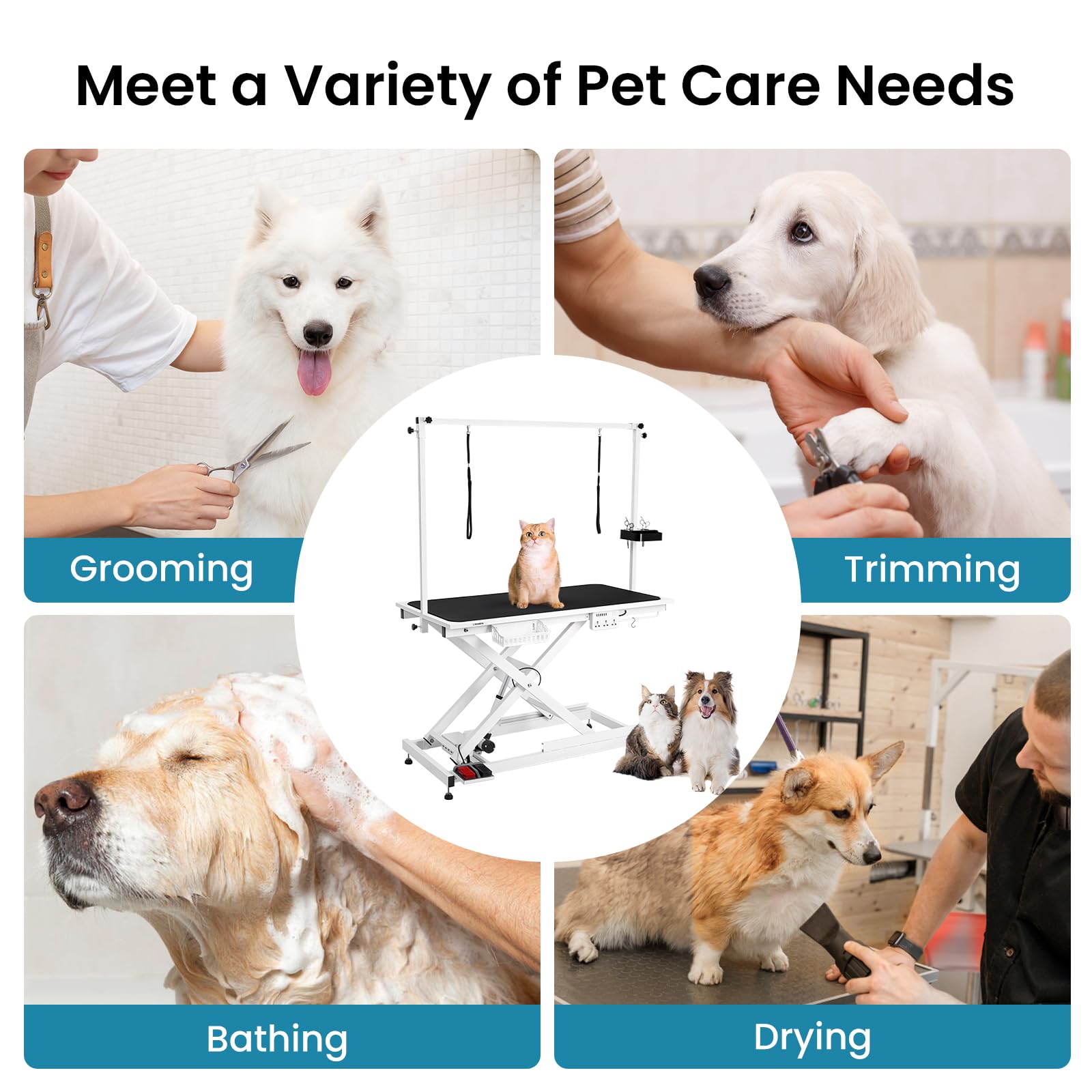 Garvee 50 Inch Electric Dog Grooming Table, Heavy Duty, Height Adjustable Pet Grooming Table with Socket w/Leveling Wheels, Grooming Arm, Anti Slip Tabletop & Tool Organizer, for All Pets
