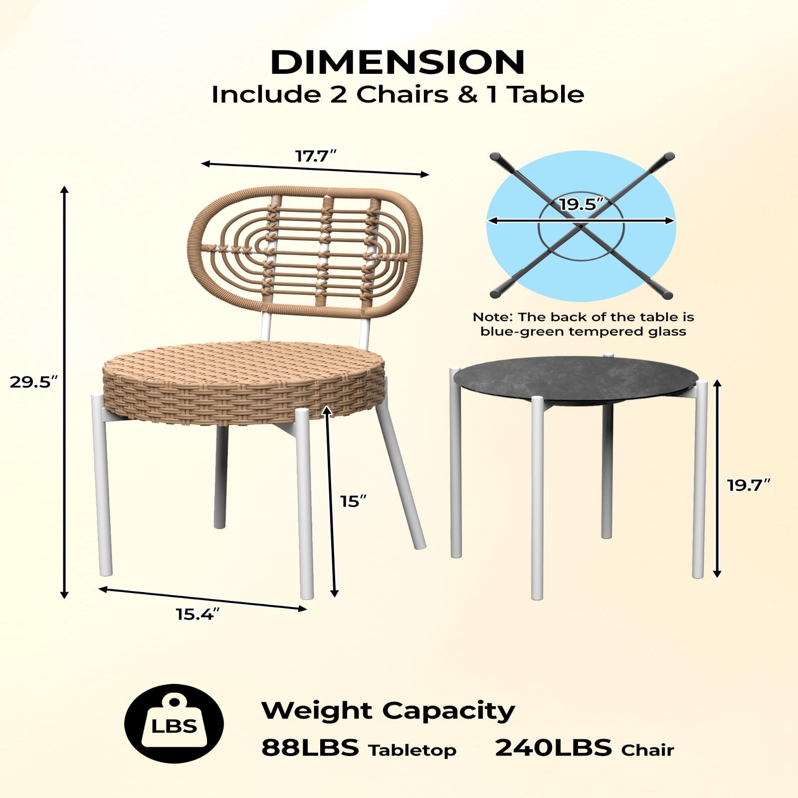 Garvee 3 Piece Patio Bistro Set, Outdoor Wicker Chairs with Table, Rattan Patio Furniture Set for Outdoor, Patio, Deck, Backyard, White & Brown