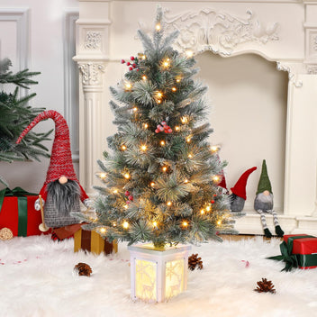 Garvee 3ft Pre-Lit Christmas Tree, Artificial Christmas Trees with Lighting Elk Base, Mini Christmas Trees with 78 LED Lights, Battery Operated and Timer Function, Xmas Decoration for Home