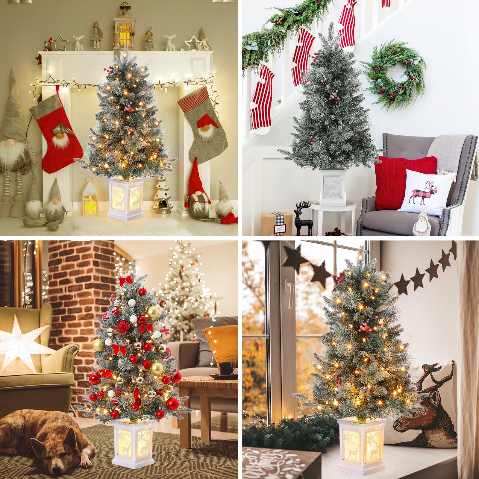 Garvee 3ft Pre-Lit Christmas Tree, Small Lighted Christmas Tree with Lighting Elk Base, Artificial Xmas Trees with 78 LED Lights & 8 Lighting Modes Christmas Decoration for Home, Office