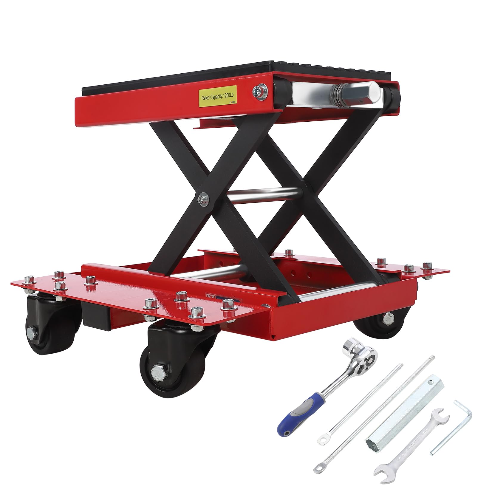 Garvee Motorcycle Lift Jack, 1200 lbs Scissor Jack with Wide Deck,  and Thickened 11.5mm Rubber Pad, Adjustable Height (6.3"-16.9") for ATVs, Dirt Bikes, Street Bikes, and Cruiser Bikes