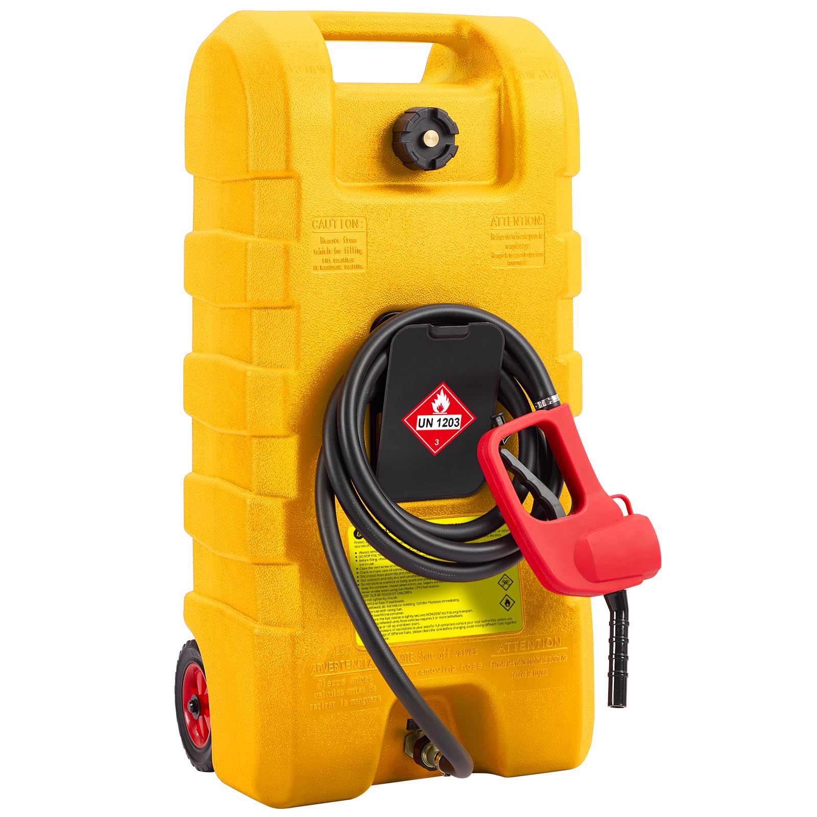 Garvee 15 Gallon Portable Fuel Caddy, 10-ft hose, siphon pump, 7.5 L/min manual nozzle, diesel/gasoline tank - Yellow