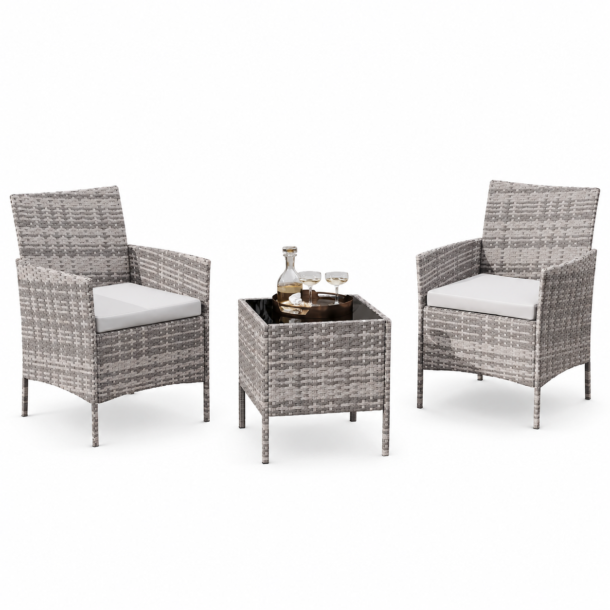 Garvee Patio Porch Furniture Sets 3 Pieces PE Rattan Wicker Chairs with Table Outdoor Garden Furniture Sets