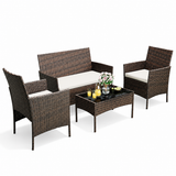 Garvee 4-Piece Rattan Patio Conversation Set with Cushioned Seating & Coffee Table, Brown/Cream White - Gradient Brown / Creamy White