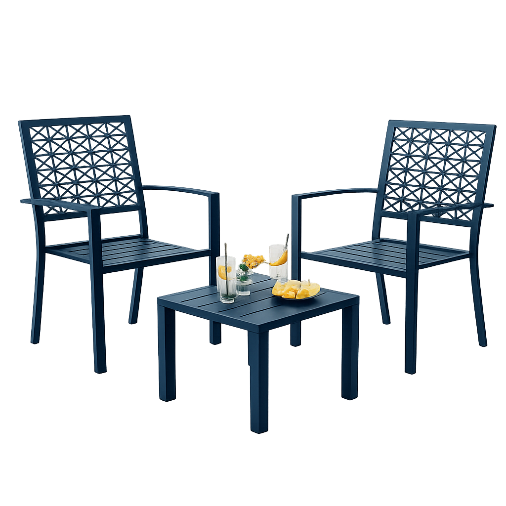 Garvee 3-Piece Green Patio Bistro Set, Foldable Steel Table and 2 Chairs for Balcony, Garden, Porch & Small Outdoor Spaces,Navy Blue