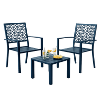 Garvee 3-Piece Green Patio Bistro Set, Foldable Steel Table and 2 Chairs for Balcony, Garden, Porch & Small Outdoor Spaces,Navy Blue
