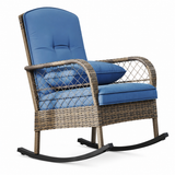 Garvee Outdoor Wicker Rocking Chair, Blue Cushioned PE Rattan Patio Rocker with Steel Frame for Porch, Garden, Backyard & Deck - Blue