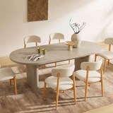 Garvee 70.8" Modern Oval Wood Dining Table with Wood Strip Base for 6-8 People, Grey - Grey
