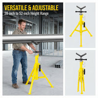 Garvee V-Head Pipe Jack Stand - 2500 lbs Heavy-Duty Carbon Steel Pipe Stand with Portable Folding Legs, Adjustable Height (28"-52"), 1/8"-12" Capacity, Yellow, Manual Included