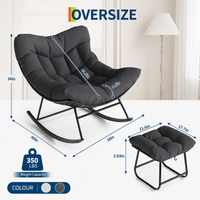 Garvee Papasan Rocking Chair with Footrest, 400 lbs Indoor Outdoor Lounge Rocker with Thick Cushion & Ottoman for Patio, Balcony, Porch & Bedroom, Dark Gray