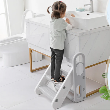 Garvee Foldable Toddler Step Stool, 3-Step Adjustable Nursery Ladder with Handles for Bathroom, Kids Toilet Potty Training, Grey
