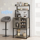 Garvee 5-Tier Wine Baker Rack with Glass Holder & Wine Storage, Standing Metal Organizer Shelf Industrial Wine Display Shelf Wine Bar Cabinet for Dining Room Bar (Grey) - Grey