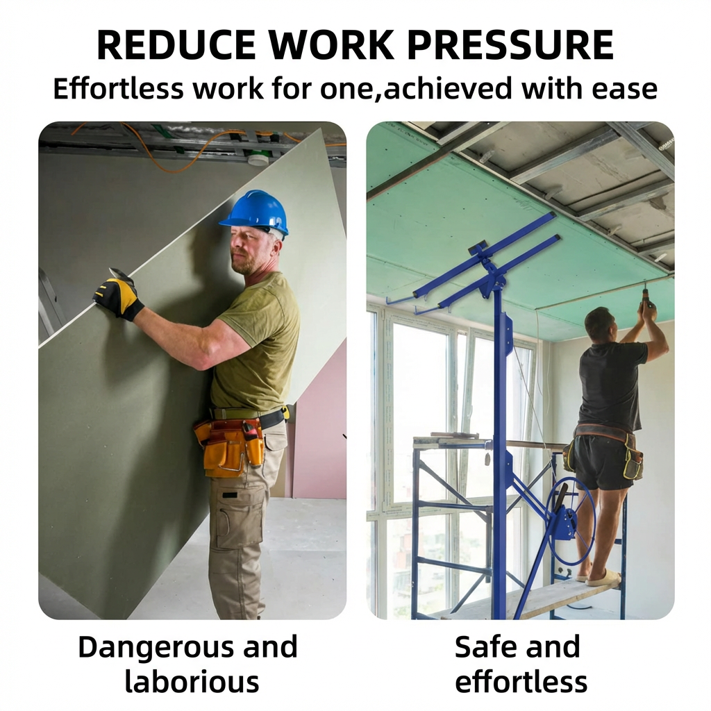 Garvee 16FT Heavy Duty Drywall Lift - 150LBS Sheetrock Panel Hoist - 360° Adjustable Telescopic Arm - 3 Lockable Wheels - Collapsible Jack for Ceiling & Wall Installation - Blue