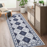 Garvee Machine Washable Runner Rugs 2x6 Vintage Printed Hallway Rugs with Non-Slip Backing, Soft Low Pile Area Rugs, Oriental Accent Carpet for Entryway, Laundry, Kitchen, Blue - Black