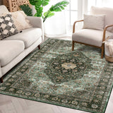 Garvee Washable Rugs 8 x 10 Rug for Living Room Vintage Area Rug for Bedroom Indoor Floral Distressed Green Rug Large Rug Soft Non Shedding Stain Resistant Carpet for Dining Room 8'x10' Green - Green