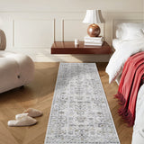 Garvee Vintage Floral Rug,Non-Slip Backing Washable Rugs,Low Pile Distressed Indoor Carpet for Living Room Bedroom Home Office - Gray