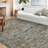 Garvee Vintage Floral Rug,Non-Slip Backing Washable Rugs,Low Pile Distressed Indoor Carpet for Living Room Bedroom Home Office - Moss Green