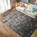 Garvee Area Rug 5x7, Washable Ombre Print Vintage Distressed Ultra-Thin Bedroom Living Room Accent Rug, Low Pile Non-Slip Area Rug Floor Carpet for Dining Room Home, Brown Multi - Brown Multi