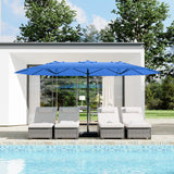 Garvee 15' Large Patio Umbrella with Base, Outdoor Double-Sided Rectangle Market Umbrella Outside Umbrellas for Poolside Lawn Backyard, Navy Blue - Navy Blue
