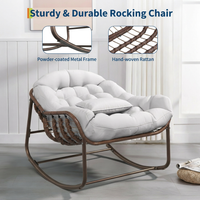 Garvee Oversized Papasan Rocking Chair Wicker Lounge with Cushion, Weather-Resistant Metal Frame Ergonomic Sway Reinforced Steel Frame for Indoor, Outdoor Balcony, Backyard, White